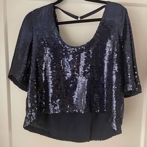 FREE PEOPLE navy blue, sequin swing top, size L